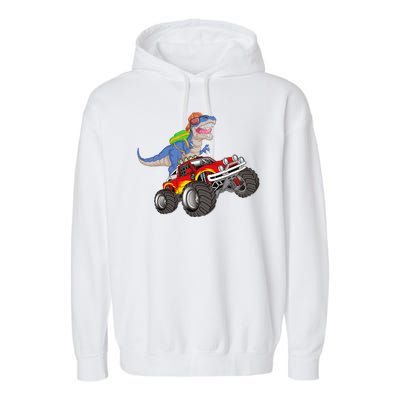 Dinosaur Riding Monster Truck Garment-Dyed Fleece Hoodie