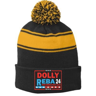 Dolly Reba Make America Fancy Again Stripe Pom Pom Beanie