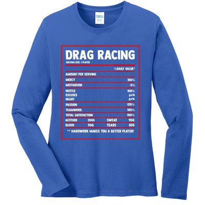 Drag Racing Nutrition Facts Label Drag Racer Auto Race Gift Ladies Long Sleeve Shirt