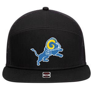 Detroit Rams Number 9 7 Panel Mesh Trucker Snapback Hat