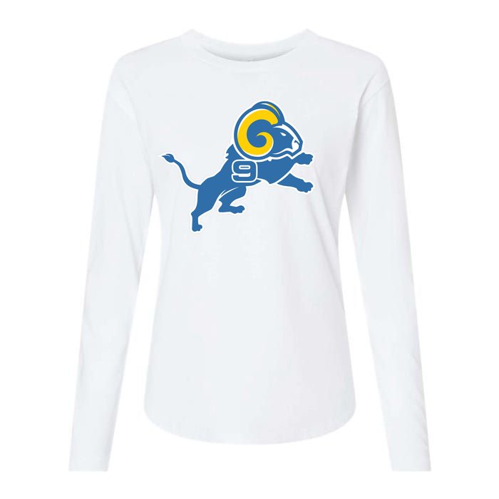 Detroit Rams Number 9 Womens Cotton Relaxed Long Sleeve T-Shirt