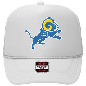 Detroit Rams Number 9 High Crown Mesh Back Trucker Hat