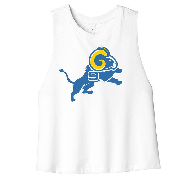 Detroit Rams Number 9 Women's Racerback Cropped Tank