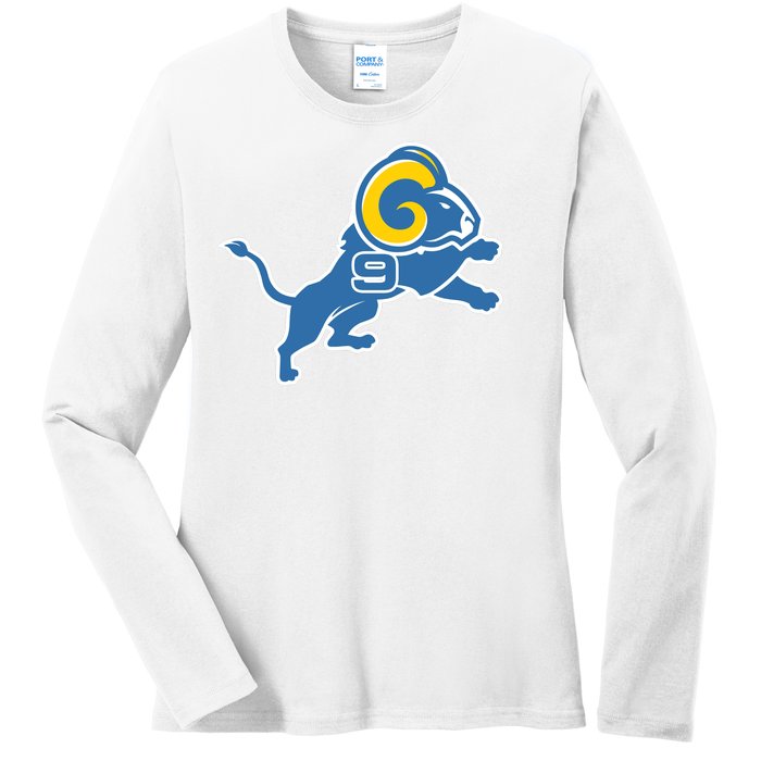 Detroit Rams Number 9 Ladies Long Sleeve Shirt