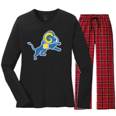 Detroit Rams Number 9 Women's Long Sleeve Flannel Pajama Set 