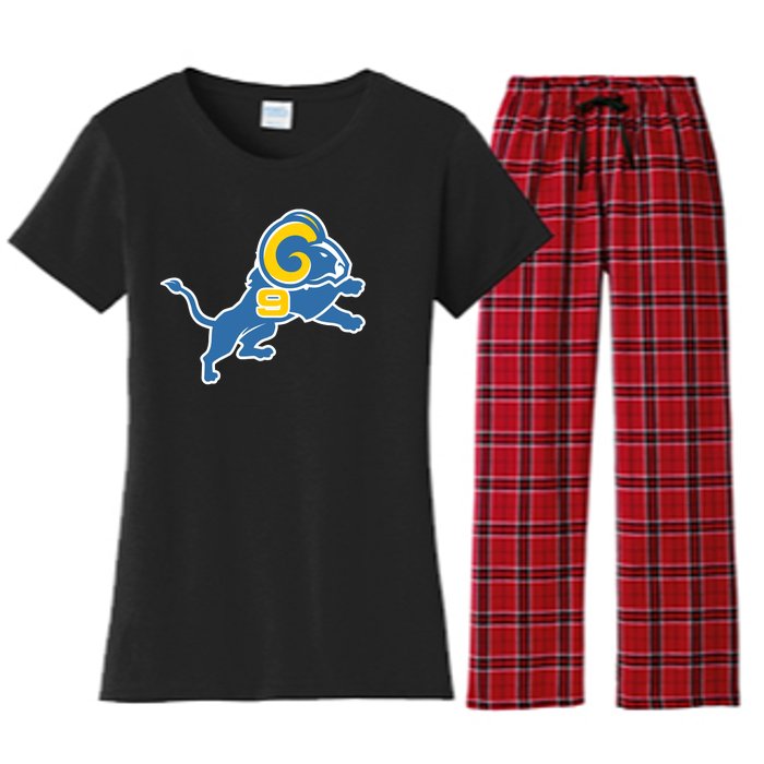 Detroit Rams Number 9 Women's Flannel Pajama Set