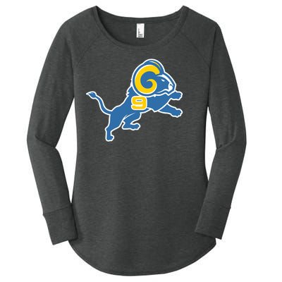 Detroit Rams Number 9 Women's Perfect Tri Tunic Long Sleeve Shirt