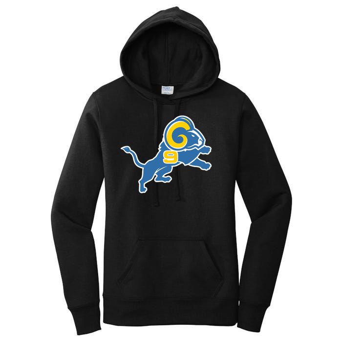 Detroit Rams Number 9 Women's Pullover Hoodie