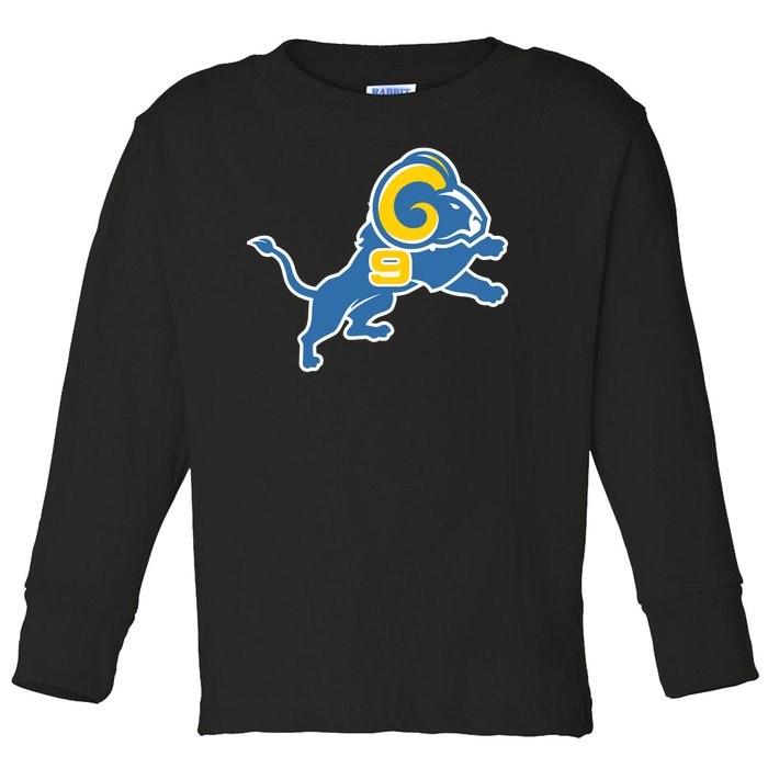 Detroit Rams Number 9 Toddler Long Sleeve Shirt