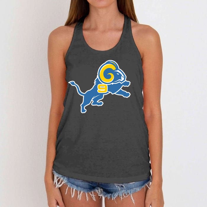 Detroit Rams Number 9 Women's Knotted Racerback Tank