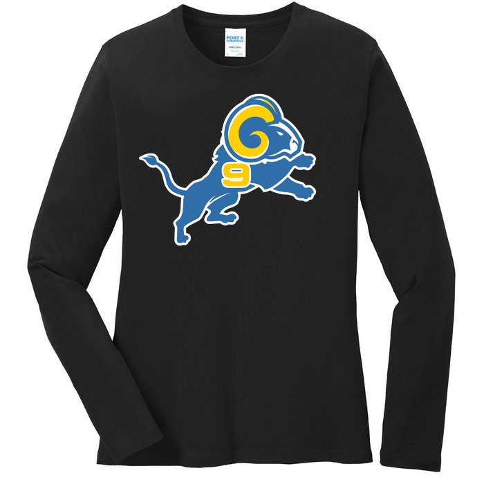 Detroit Rams Number 9 Ladies Long Sleeve Shirt