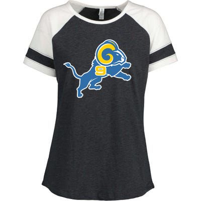 Detroit Rams Number 9 Enza Ladies Jersey Colorblock Tee