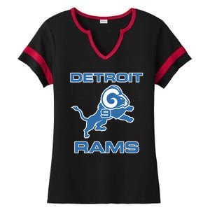 Detroit Rams Number 9 Funny Lions Ladies Halftime Notch Neck Tee