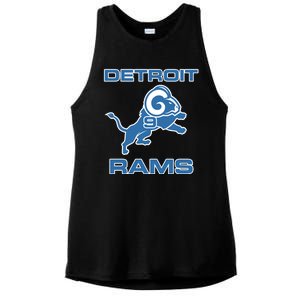 Detroit Rams Number 9 Funny Lions Ladies PosiCharge Tri-Blend Wicking Tank