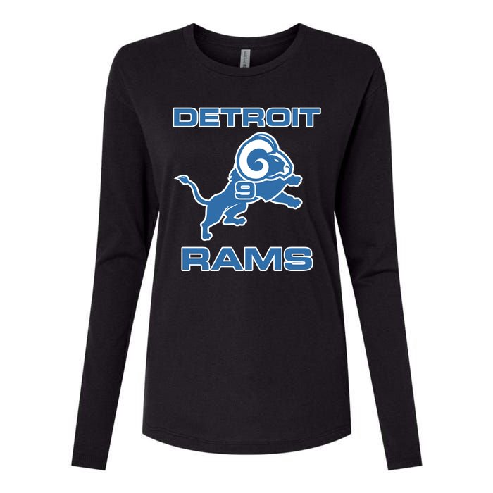 Detroit Rams Number 9 Funny Lions Womens Cotton Relaxed Long Sleeve T-Shirt