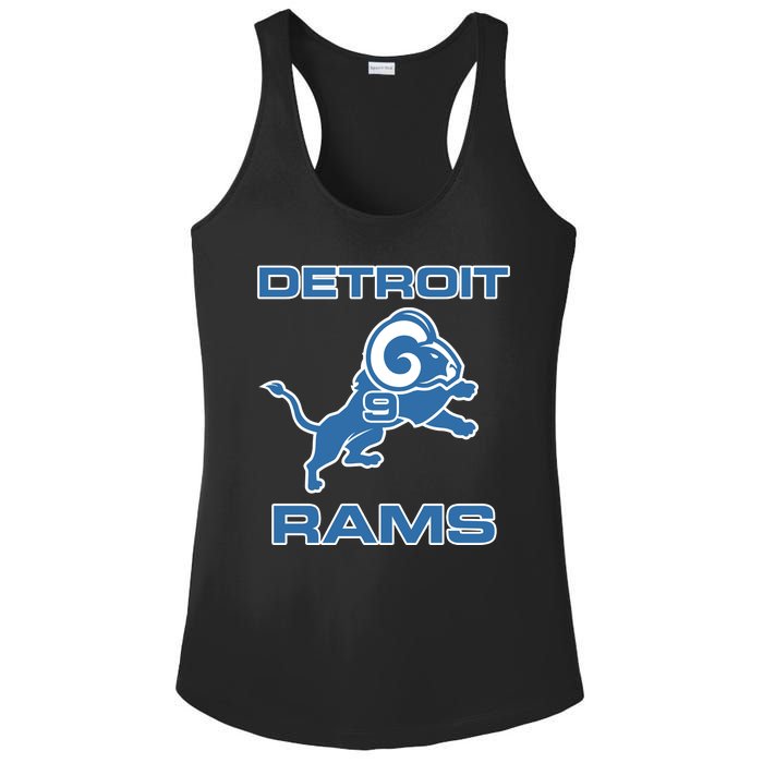 Detroit Rams Number 9 Funny Lions Ladies PosiCharge Competitor Racerback Tank