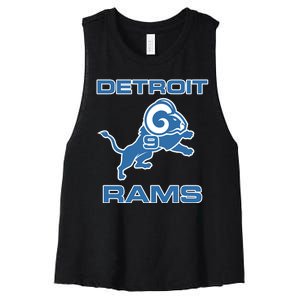 Detroit Rams Number 9 Funny Lions Women's Racerback Cropped Tank