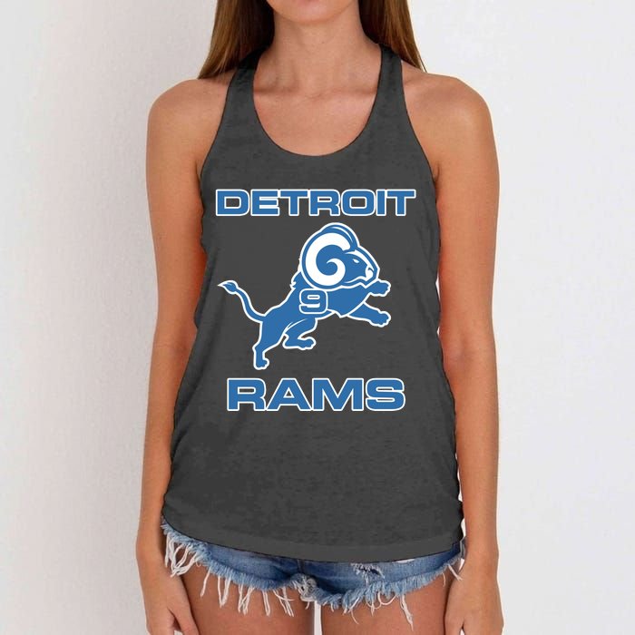 Detroit Rams Number 9 Funny Lions Women's Knotted Racerback Tank