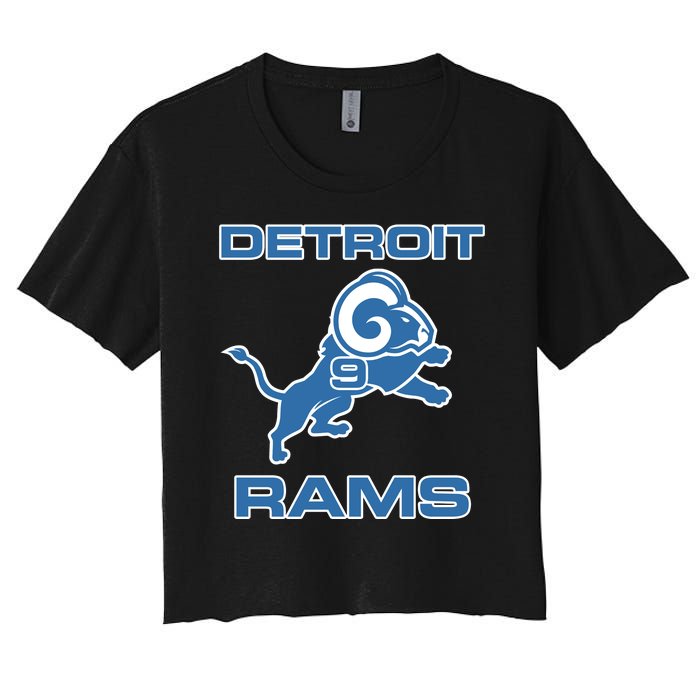 Detroit Rams Number 9 Funny Lions Women's Crop Top Tee