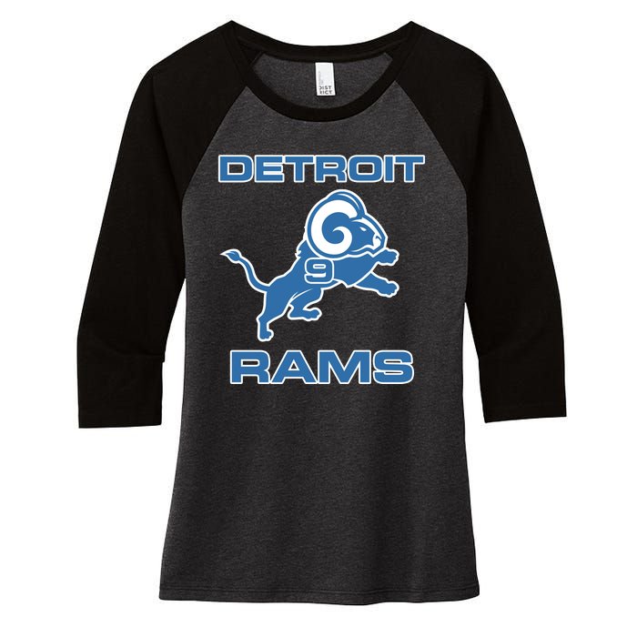 Detroit Rams Number 9 Funny Lions Women's Tri-Blend 3/4-Sleeve Raglan Shirt