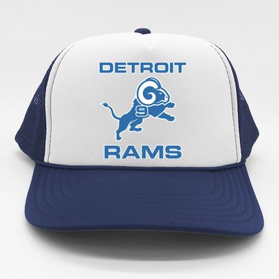 Detroit Rams Number 9 Funny Lions Trucker Hat