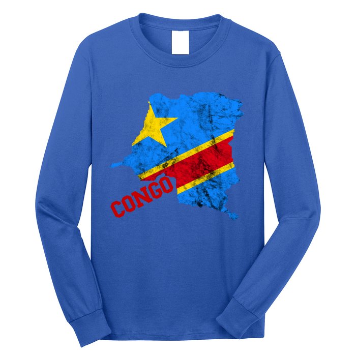 Democratic Republic Of Congo Map Congolese Flag Africa Pride Cute Gift Long Sleeve Shirt