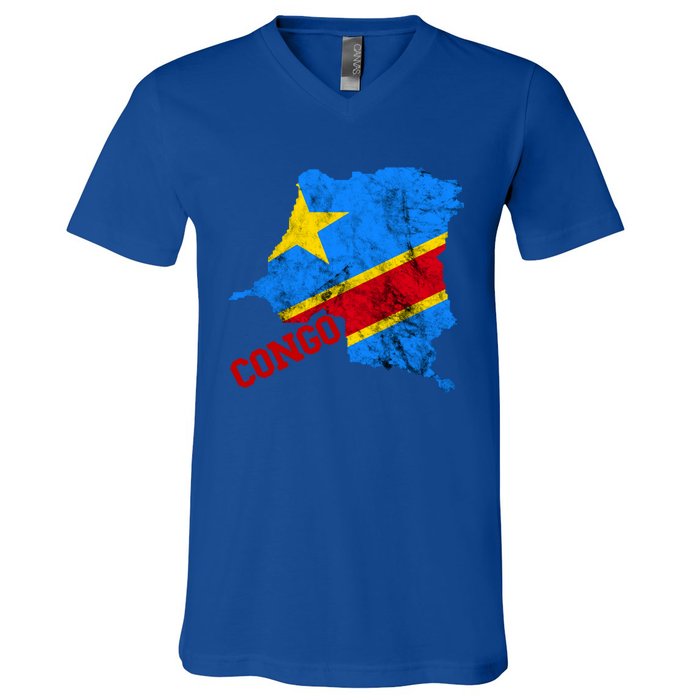 Democratic Republic Of Congo Map Congolese Flag Africa Pride Cute Gift V-Neck T-Shirt