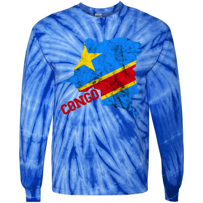 Democratic Republic Of Congo Map Congolese Flag Africa Pride Cute Gift Tie-Dye Long Sleeve Shirt