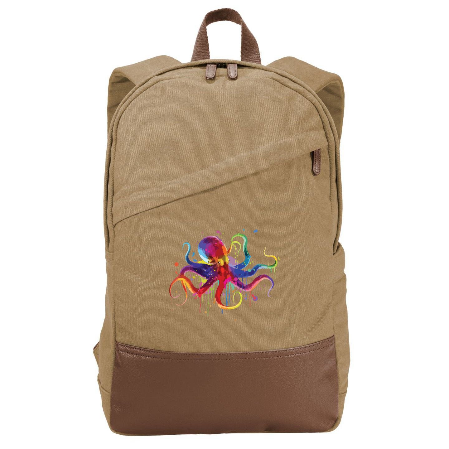 Dripping Rainbow Octopus Psychedelic Gift Cotton Canvas Backpack