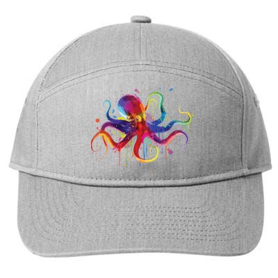 Dripping Rainbow Octopus Psychedelic Gift 7-Panel Snapback Hat