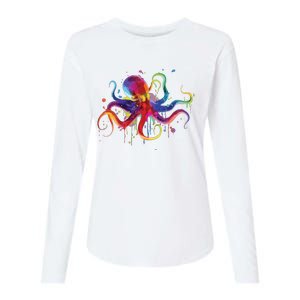 Dripping Rainbow Octopus Psychedelic Gift Womens Cotton Relaxed Long Sleeve T-Shirt