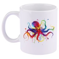 Dripping Rainbow Octopus Psychedelic Gift 11oz C Handle Ceramic Mug