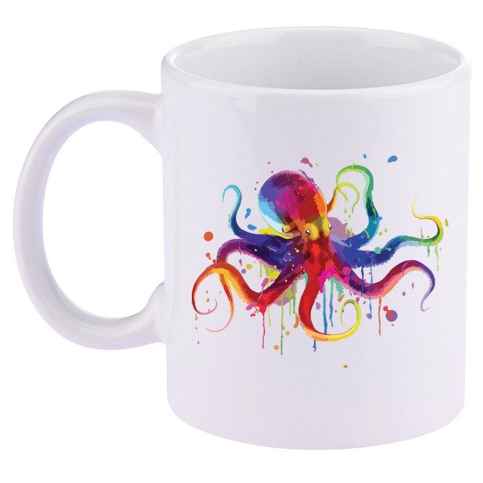 Dripping Rainbow Octopus Psychedelic Gift 11oz C Handle Ceramic Mug