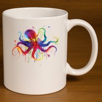 Dripping Rainbow Octopus Psychedelic Gift 11oz C Handle Ceramic Mug