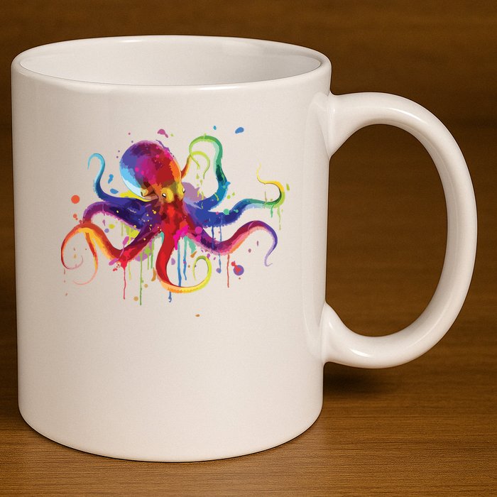 Dripping Rainbow Octopus Psychedelic Gift 11oz C Handle Ceramic Mug