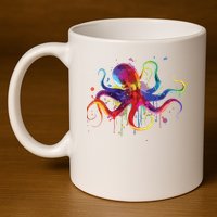 Dripping Rainbow Octopus Psychedelic Gift 11oz C Handle Ceramic Mug