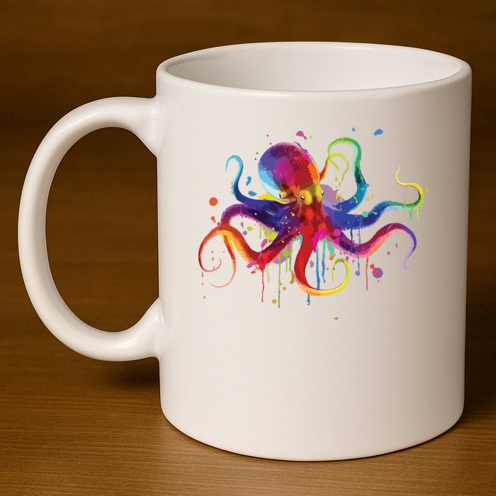 Dripping Rainbow Octopus Psychedelic Gift 11oz C Handle Ceramic Mug