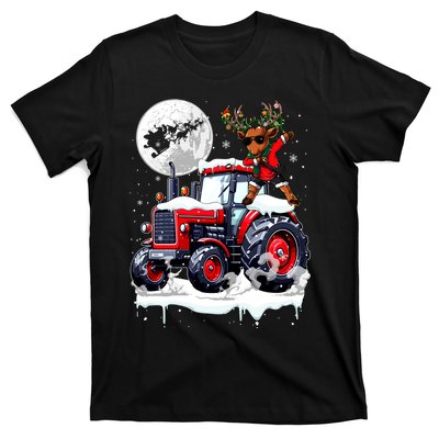 Dabbing Reindeer On Tractor Christmas Driver Lover T-Shirt