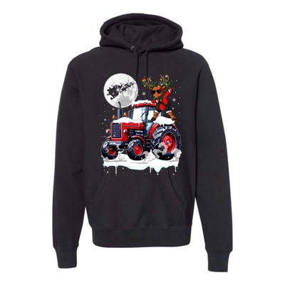 Dabbing Reindeer On Tractor Christmas Driver Lover Premium Hoodie