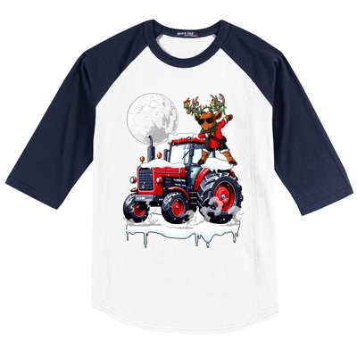 Dabbing Reindeer On Tractor Christmas Driver Lover Baseball Sleeve Shirt