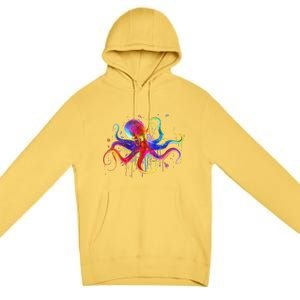 Dripping Rainbow Octopus Psychedelic Colorful Octopus Premium Pullover Hoodie