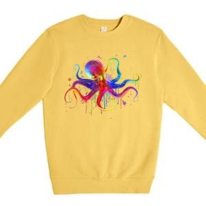 Dripping Rainbow Octopus Psychedelic Colorful Octopus Premium Crewneck Sweatshirt