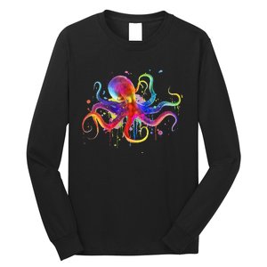 Dripping Rainbow Octopus Psychedelic Colorful Octopus Long Sleeve Shirt