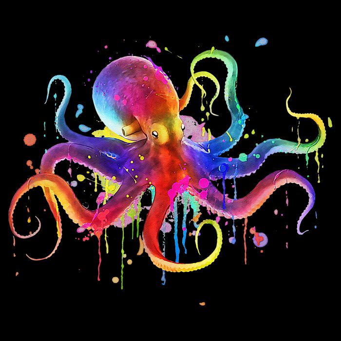 Dripping Rainbow Octopus Psychedelic Colorful Octopus Apron