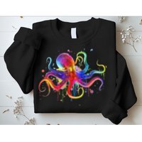 Dripping Rainbow Octopus Psychedelic Colorful Octopus Sweatshirt