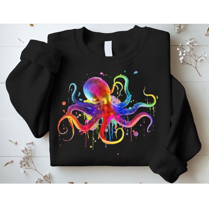 Dripping Rainbow Octopus Psychedelic Colorful Octopus Sweatshirt