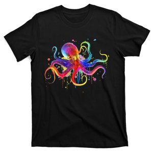 Dripping Rainbow Octopus Psychedelic Colorful Octopus T-Shirt