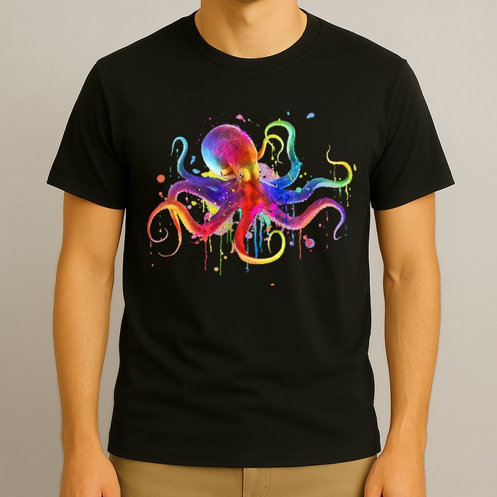 Dripping Rainbow Octopus Psychedelic Colorful Octopus T-Shirt