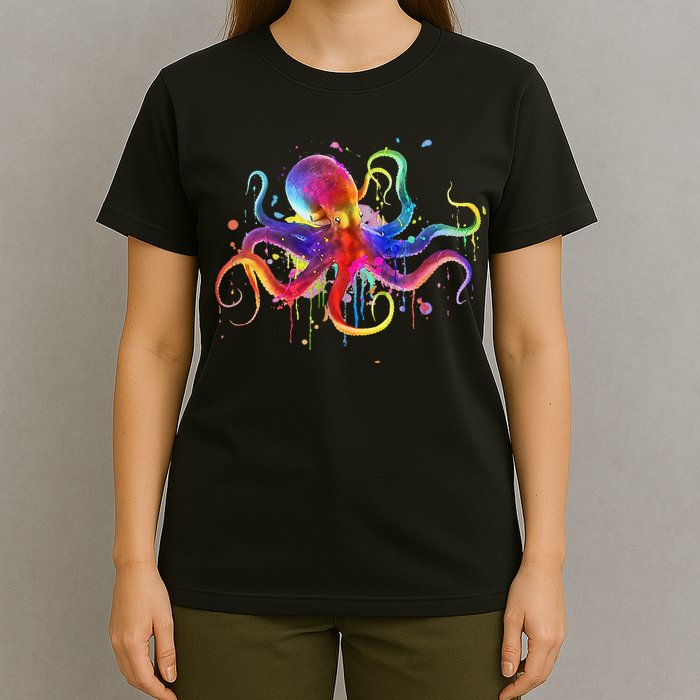 Dripping Rainbow Octopus Psychedelic Colorful Octopus T-Shirt