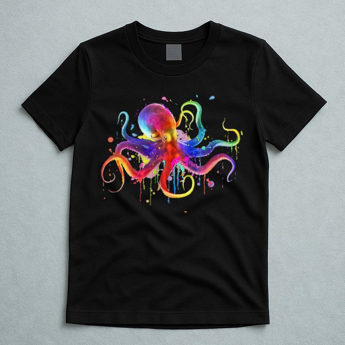 Dripping Rainbow Octopus Psychedelic Colorful Octopus T-Shirt